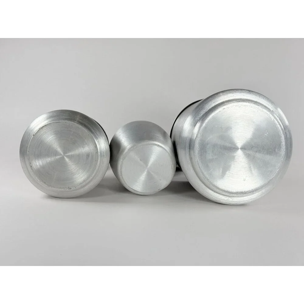 Vintage Kromex Spun Aluminum Canister Set Flour Coffee Tea 3-Piece Set With Lids
